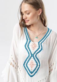Born2be - Biała Tunika Raylee. Kolor: biały. Długość rękawa: długi rękaw. Długość: długie. Wzór: ażurowy. Styl: boho #4