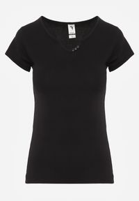 Renee - Czarny T-shirt Petomeine. Okazja: na co dzień, do domu. Kolor: czarny. Materiał: bawełna, dzianina. Długość rękawa: krótki rękaw. Długość: krótkie. Wzór: aplikacja. Styl: casual, sportowy #3