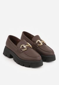 Renee - Brązowe Mokasyny na Platfromie w Stylu Chunky Ozdobione Cyrkoniami i Klamrą Tenisea. Zapięcie: klamry. Kolor: brązowy. Materiał: jeans. Wzór: aplikacja. Obcas: na platformie. Styl: elegancki #3