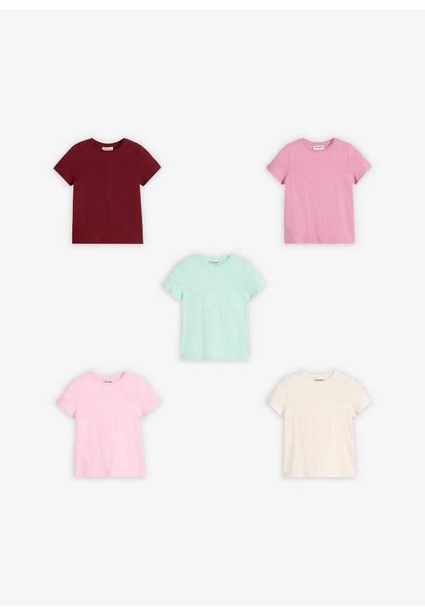 bonprix - T-shirt z elastycznej bawełny organicznej (5 szt.). Kolor: różowy. Materiał: bawełna. Długość rękawa: krótki rękaw. Długość: krótkie