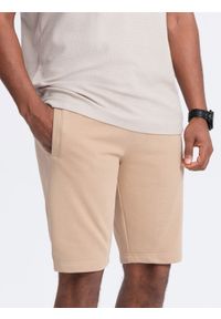 Ombre Clothing - Dresowe męskie szorty bawełniane BASIC – beżowe V6 - Rozmiar: XL. Okazja: na co dzień. Kolor: beżowy. Materiał: dresówka, bawełna. Styl: sportowy, casual