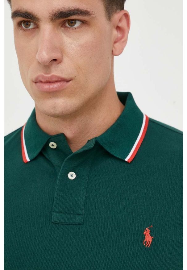 Polo Ralph Lauren polo bawełniane kolor zielony gładki. Typ kołnierza: polo. Kolor: zielony. Materiał: bawełna. Długość: krótkie. Wzór: gładki