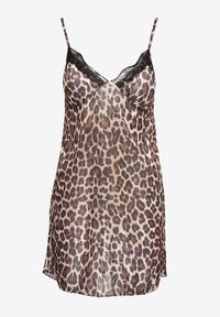 Renee - Beżowa Koszula Nocna Satynowa z Koronką na Ramiączkach z Regulacją Celestiana. Kolekcja: plus size. Kolor: beżowy. Materiał: koronka, satyna. Wzór: koronka #3