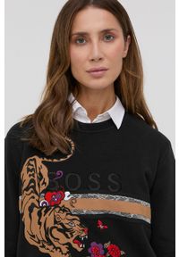 BOSS - Boss Bluza bawełniana 50468054 damska kolor czarny z aplikacją. Okazja: na co dzień. Kolor: czarny. Materiał: bawełna. Długość rękawa: długi rękaw. Długość: długie. Wzór: aplikacja. Styl: casual #5