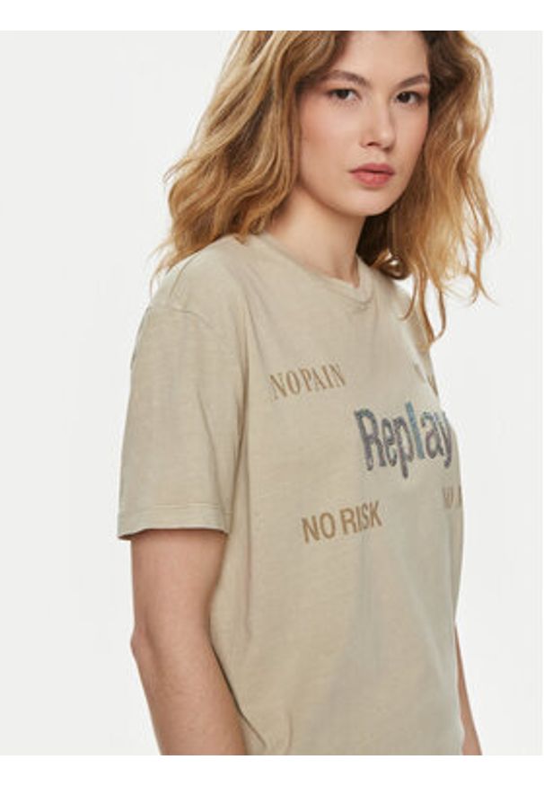 Replay T-Shirt W3072A.000.22658M Beżowy Regular Fit. Kolor: beżowy. Materiał: bawełna