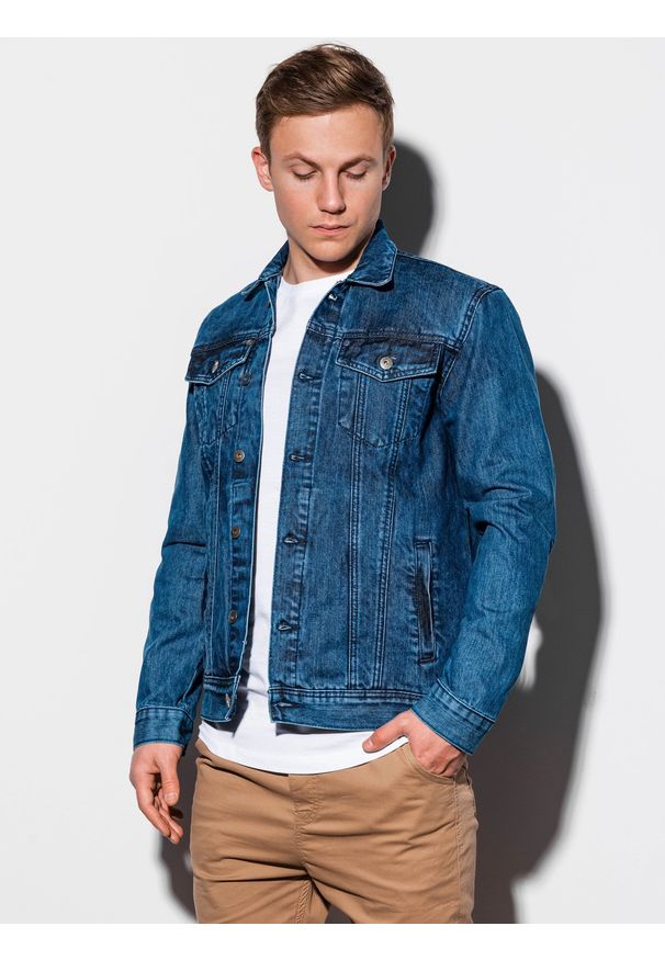 Ombre Clothing - Kurtka męska jeansowa C441 - jeans - XL. Okazja: na co dzień. Materiał: jeans. Styl: casual, klasyczny