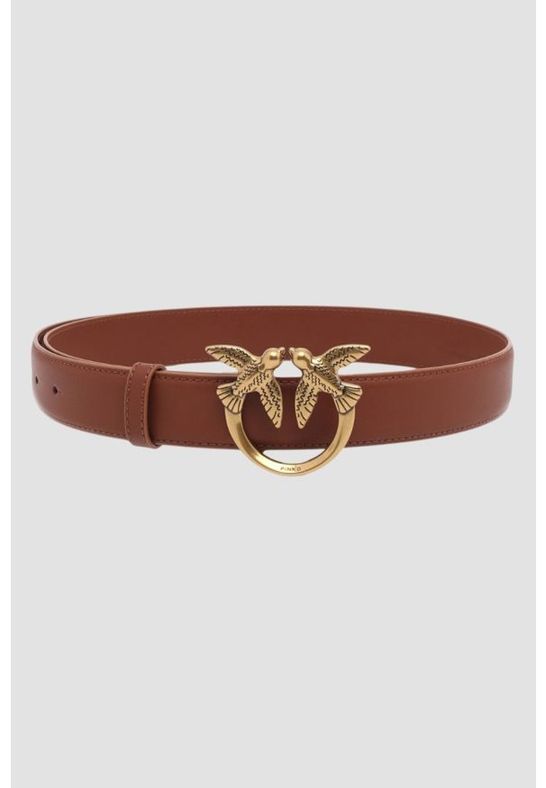 Pinko - PINKO Brązowy pasek damski Love Berry H3 Belt, Rozmiar XS. Kolor: brązowy