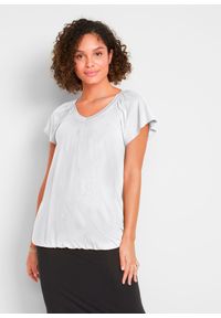 bonprix - T-shirt z mieszanki wiskozy. Typ kołnierza: dekolt w serek. Kolor: biały. Materiał: wiskoza. Długość rękawa: krótki rękaw. Długość: krótkie #1