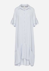 Born2be - Jasnoniebieska Sukienka Koszulowa z Ozdobną Falbanką Daviravie. Okazja: na co dzień. Kolor: niebieski. Typ sukienki: koszulowe. Styl: klasyczny, casual, elegancki #4