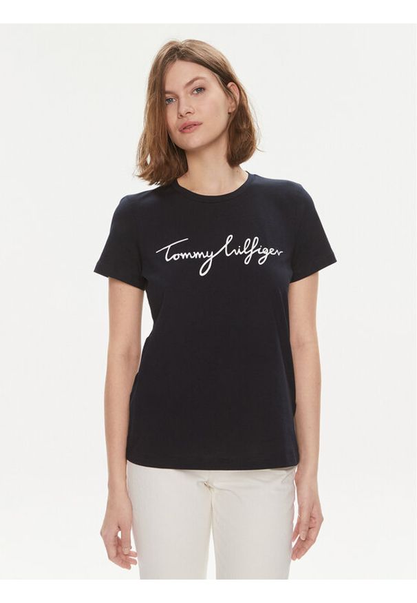 TOMMY HILFIGER - Tommy Hilfiger T-Shirt Signature WW0WW41674 Granatowy Regular Fit. Kolor: niebieski. Materiał: bawełna