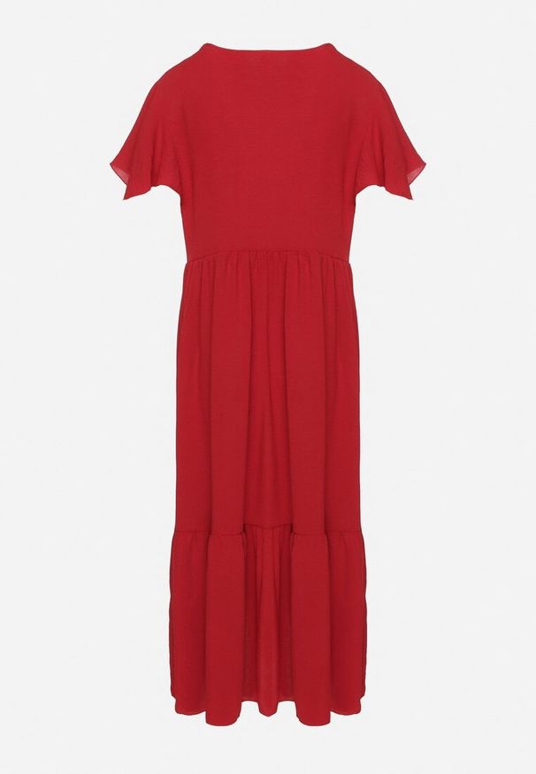 Born2be - Czerwona Sukienka o Rozkloszowanym Kroju z Wiskozą Filastia. Okazja: na co dzień. Typ kołnierza: dekolt w kształcie V. Kolor: czerwony. Materiał: wiskoza. Długość rękawa: krótki rękaw. Typ sukienki: rozkloszowane. Styl: klasyczny, casual, elegancki