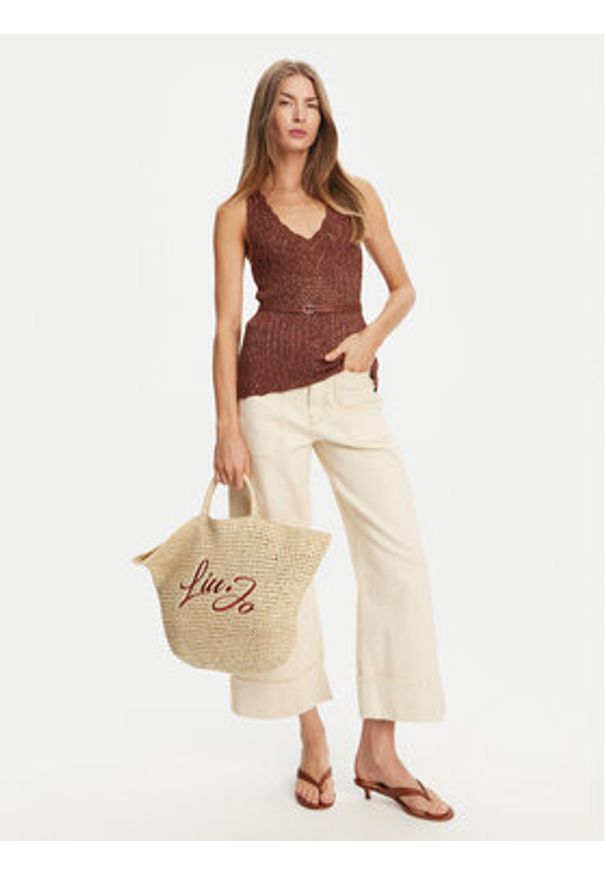 TwinSet - TWINSET Top 251TT3195 Brązowy Slim Fit. Kolor: brązowy. Materiał: wiskoza