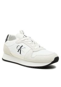Calvin Klein Jeans Sneakersy Runner Sock Laceup Ny-Lth YM0YM00553 Biały. Kolor: biały. Materiał: zamsz, skóra