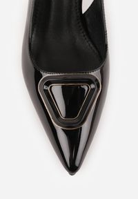 Renee - Czarne Czółenka Sandały na Szpilce Vices Slingback Lakierowane z Ozdobą Ataloria. Okazja: na co dzień. Zapięcie: sprzączka. Kolor: czarny. Materiał: lakier. Wzór: aplikacja. Obcas: na szpilce. Styl: casual, elegancki, klasyczny #8