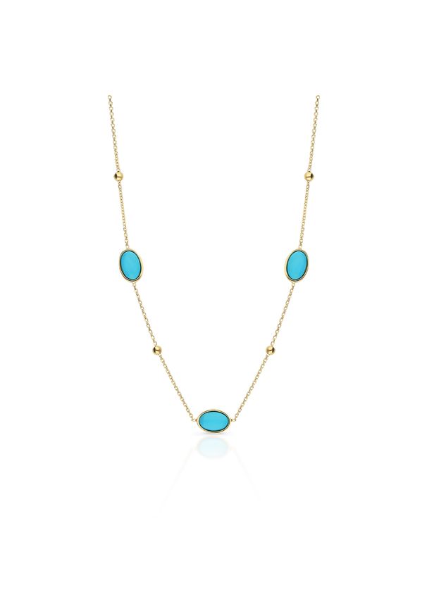 W.KRUK - Naszyjnik złoty Laguna. Materiał: złote. Kolor: złoty. Wzór: geometria. Kamień szlachetny: turkus