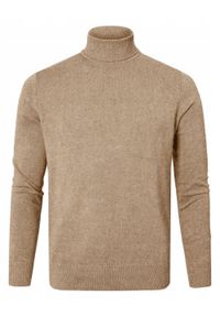 Bawełniany Męski Golf - Pako Jeans - Melanżowy Beż. Typ kołnierza: golf. Kolor: beżowy, brązowy, wielokolorowy. Materiał: bawełna. Wzór: melanż. Styl: klasyczny #1