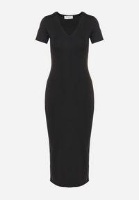 Born2be - Czarna Sukienka Dopasowana Bodycon z Dekoltem w Serek Efricene. Okazja: na co dzień. Typ kołnierza: dekolt w serek. Kolor: czarny. Materiał: jeans. Długość rękawa: krótki rękaw. Typ sukienki: bodycon. Styl: casual, klasyczny #5