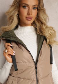 Renee - Beżowa Dwustronna Kamizelka Pikowana Miames. Okazja: na co dzień. Kolor: beżowy. Materiał: jeans. Wzór: gładki. Styl: sportowy, casual #4
