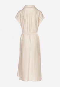 Born2be - Beżowa Wiskozowa Sukienka Koszulowa z Paskiem Rinaruna. Okazja: na co dzień. Kolor: beżowy. Materiał: wiskoza. Typ sukienki: koszulowe. Styl: elegancki, casual #3