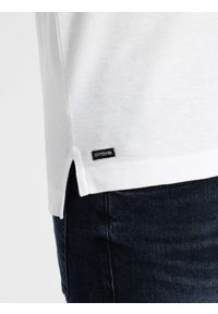 Ombre Clothing - Koszulka męska polo bez kołnierzyka - biała V1 - Rozmiar: L. Typ kołnierza: polo, bez kołnierzyka. Kolor: biały. Materiał: bawełna. Długość: długie #5