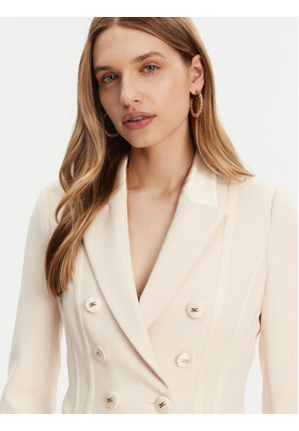 Elisabetta Franchi Marynarka GI-142-51E2-V700 Écru Regular Fit. Materiał: syntetyk