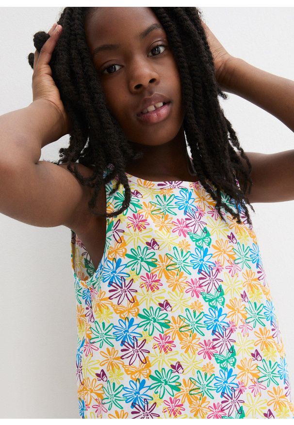 bonprix - Top z czystej bawełny organicznej (3 szt.). Kolor: żółty. Materiał: jersey, bawełna. Długość rękawa: na ramiączkach. Wzór: nadruk. Sezon: lato