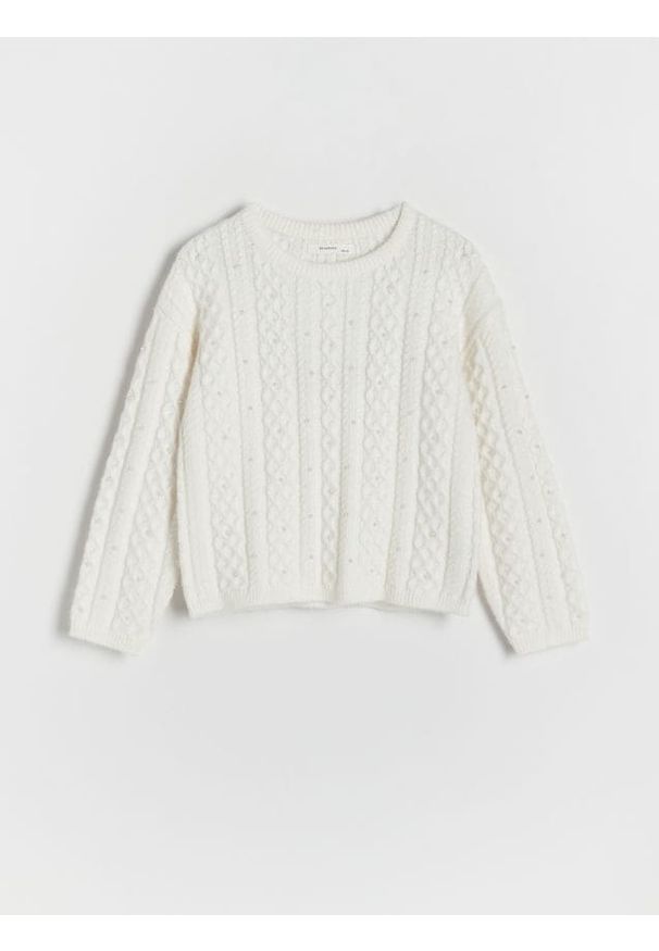 Reserved - Sweter z perełkami - złamana biel. Materiał: dzianina