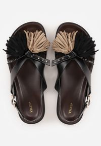 Renee - Czarne Sandały VICES z Frędzlami z Przodu Callane. Zapięcie: sprzączka. Kolor: czarny. Materiał: jeans #3