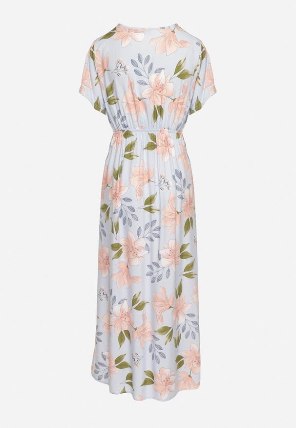 Born2be - Jasnoniebieska Kwiatowa Rozkloszowana Sukienka z Bawełną Naviriels. Okazja: na co dzień, na spacer, na imprezę. Typ kołnierza: dekolt w serek. Kolor: niebieski. Materiał: bawełna. Długość rękawa: krótki rękaw. Wzór: kwiaty. Sezon: wiosna, lato. Styl: casual