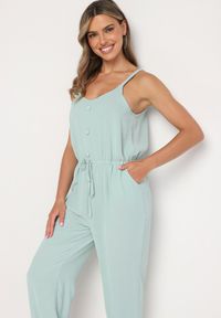 Born2be - Niebieski Bawełniany Kombinezon na Regulowanych Ramiączkach ze Ściągaczem w Talii Beamla. Okazja: na co dzień. Kolor: niebieski. Materiał: bawełna. Długość rękawa: na ramiączkach. Długość: długie. Styl: elegancki, casual, klasyczny #2