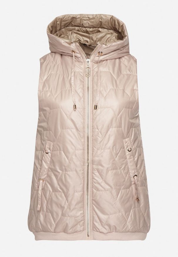 Born2be - Jasnobeżowa Kamizelka Pikowana z Kapturem i Ściągaczami Kolavira. Okazja: na co dzień. Typ kołnierza: kaptur. Kolekcja: plus size. Kolor: beżowy. Materiał: jeans. Styl: klasyczny, elegancki, casual