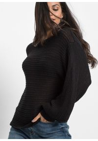 Sweter oversize w ażurowy wzór bonprix czarny. Kolor: czarny. Wzór: ażurowy #6