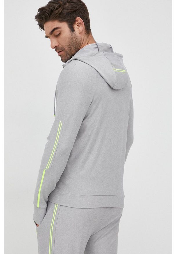 BOSS bluza BOSS ATHLEISURE męska kolor szary z kapturem gładka. Okazja: na co dzień. Typ kołnierza: kaptur. Kolor: szary. Materiał: materiał. Długość rękawa: raglanowy rękaw. Wzór: gładki. Styl: casual