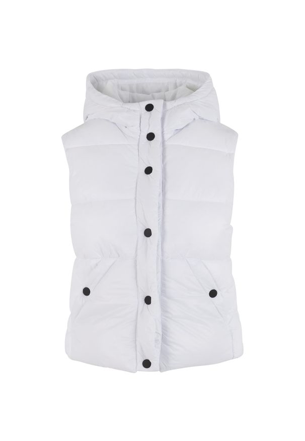 Kurtka bez rękawów z kapturem z recyklingu dla kobiet Urban Classics Sherpa. Typ kołnierza: kaptur. Kolor: biały. Materiał: puch. Długość rękawa: bez rękawów. Styl: elegancki