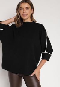 Born2be - Czarny Sweter z Kontrastową Lamówką Tuselle. Okazja: do pracy, na spotkanie biznesowe. Kolor: czarny. Materiał: jeans. Styl: biznesowy #5