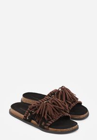 Renee - Czarne Klapki Boho z Ozdobnymi Frędzlami Samsonitta. Okazja: na co dzień. Kolor: czarny. Materiał: koronka. Wzór: aplikacja. Styl: boho #6