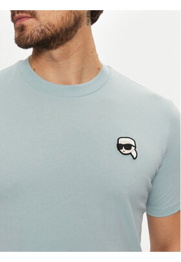 Karl Lagerfeld - KARL LAGERFELD T-Shirt 755710 551224 Błękitny Regular Fit. Typ kołnierza: dekolt w karo. Kolor: niebieski. Materiał: bawełna
