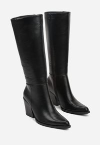 Born2be - Czarne Eleganckie Kozaki do Kolana na Stożkowym Obcasie z Noskiem w Szpic Seolina. Okazja: na spotkanie biznesowe, do pracy, na co dzień. Kolor: czarny. Obcas: na obcasie. Styl: elegancki. Wysokość obcasa: średni #6