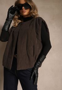 Renee - Brązowa Sztruksowa Kamizelka z Bawełny Bez Zapięć Tisanna. Okazja: na co dzień. Kolor: brązowy. Materiał: sztruks, bawełna. Styl: elegancki, casual, klasyczny