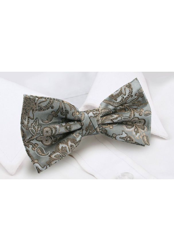 Męska Mucha (Poszetka w Zestawie) - Chattier - Beżowy Wzór, Stalowe Tło. Kolor: brązowy, wielokolorowy, beżowy. Styl: elegancki, sportowy