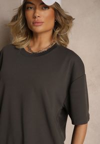 Renee - Ciemnoszara Koszulka T-shirt Basic Palenitia. Okazja: na co dzień. Kolor: szary. Styl: klasyczny, casual