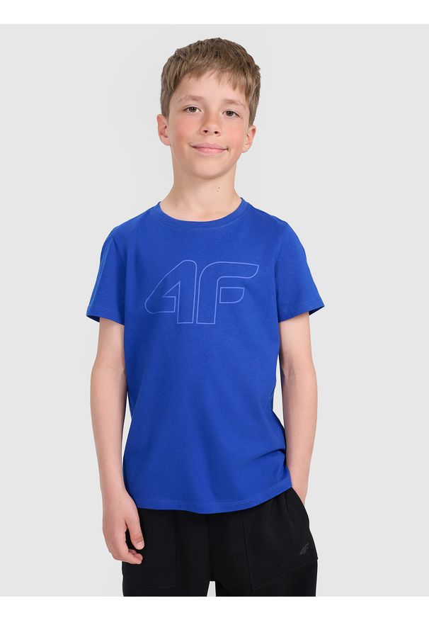 4f - 4F T-shirt regular z nadrukiem chłopięcy - niebieski 152 (11-12 lat). Okazja: na co dzień. Kolor: niebieski. Materiał: jersey, bawełna, materiał. Długość rękawa: krótki rękaw. Długość: krótkie. Wzór: nadruk. Sezon: lato. Styl: sportowy, casual, klasyczny, młodzieżowy