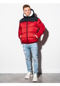 Ombre Clothing - Kurtka męska zimowa pikowana C458 - czerwona - L. Kolor: czerwony. Materiał: poliester. Sezon: zima #3