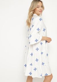 Born2be - Biała Sukienka z Wiskozą o Rozkloszowanym Kroju z Ozdobnym Haftem Arathiel. Okazja: na co dzień, na spacer. Typ kołnierza: dekolt w kształcie V. Kolor: biały. Materiał: wiskoza. Wzór: haft. Sezon: wiosna, lato. Styl: casual, elegancki #4