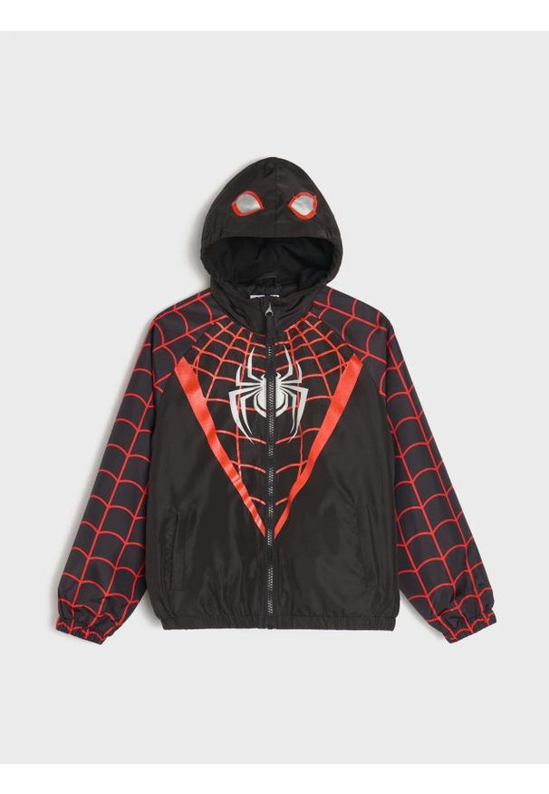 Sinsay - Kurtka wiatrówka z kapturem i ściągaczami Spider-Man - czarny. Typ kołnierza: kaptur. Kolor: czarny