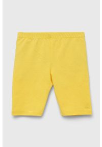 United Colors of Benetton legginsy dziecięce kolor żółty gładkie. Kolor: żółty. Materiał: dzianina. Długość: długie. Wzór: gładki #1