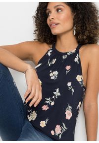 bonprix - Top z mieszanki wiskozy. Kolor: niebieski. Materiał: wiskoza, materiał. Wzór: nadruk #3