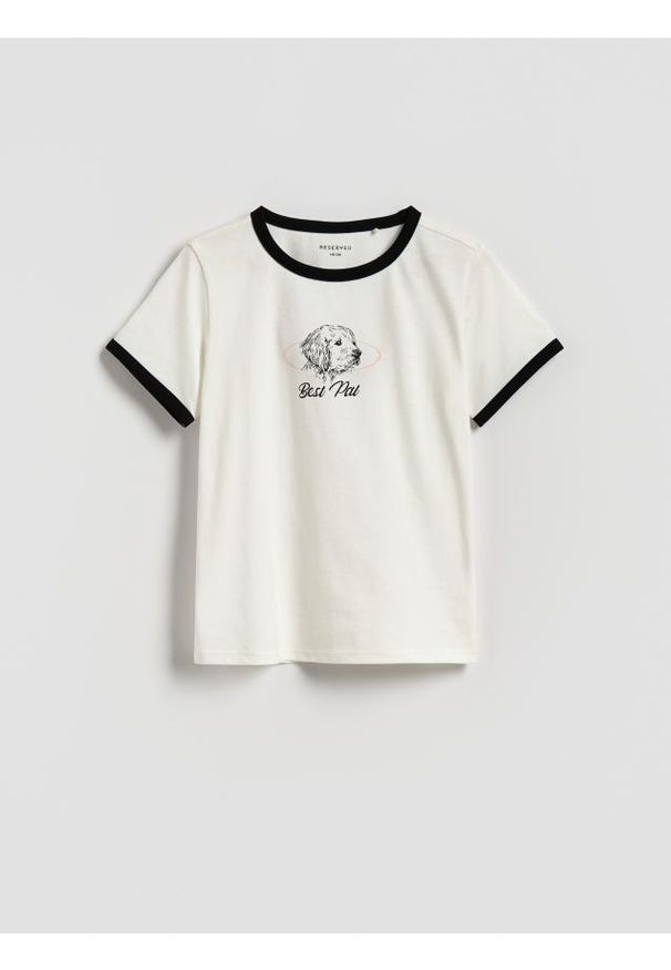 Reserved - T-shirt z nadrukiem - złamana biel. Materiał: bawełna. Wzór: nadruk