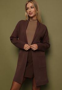 Born2be - Brązowy Kardigan Niezapinany z Kaszmirem o Długim Kroju Ertine. Kolor: brązowy. Materiał: kaszmir. Długość: długie. Styl: elegancki #6