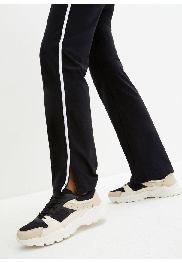 bonprix - Spodnie z bawełnianego dżerseju ze stretchem. Kolor: czarny. Materiał: jersey, bawełna. Styl: sportowy